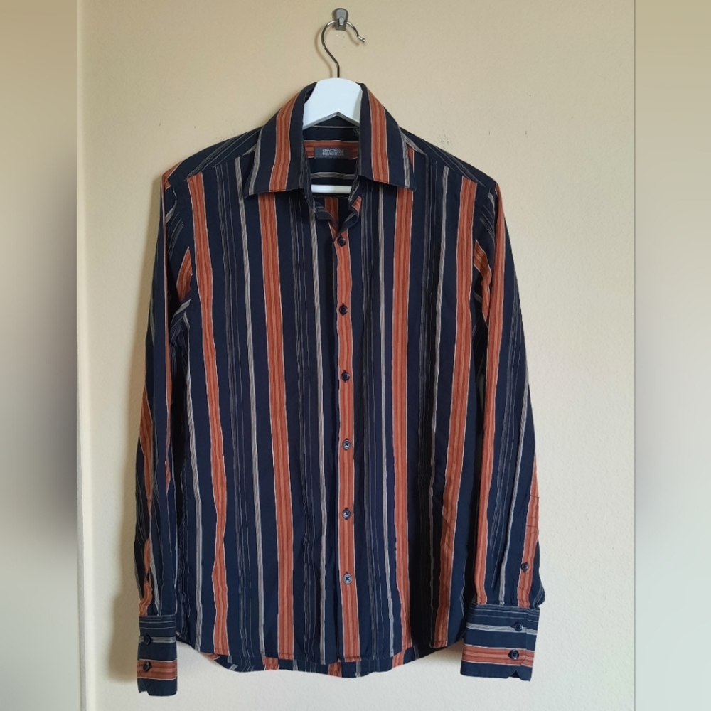 Kenneth Cole Reaction Autumn Academia Striped Button Down Shirt Office Work